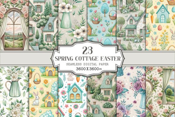 Download Spring Cottage Easter Seamless Pattern - Easter seamless pattern Collection