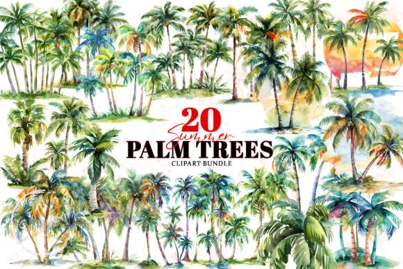 Download Summer Palm Trees Watercolor Sublimation - Palm trees Collection